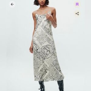Zara White Script Print Midi Slip Dress